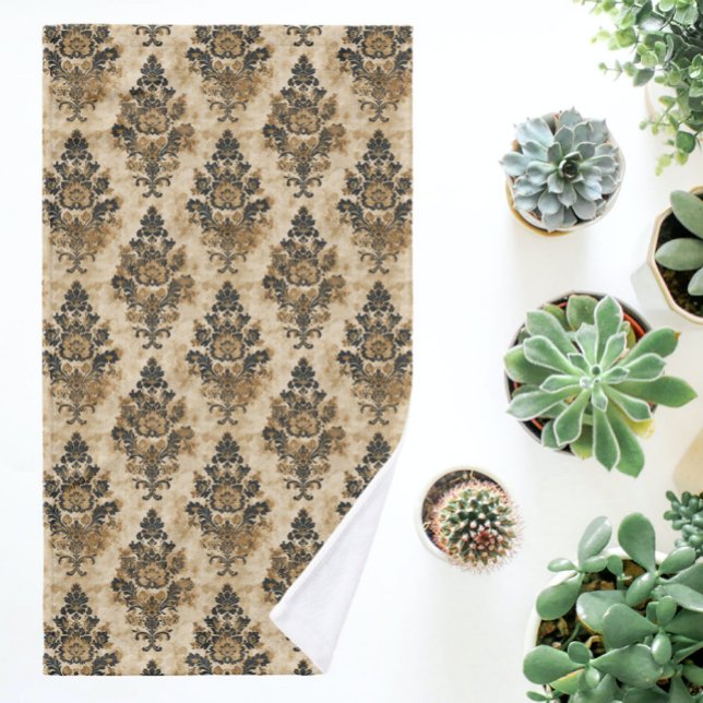 Toalha De Mão Elegante Luxurioso Dourado Beige Ivory Damask (Criador carregado)