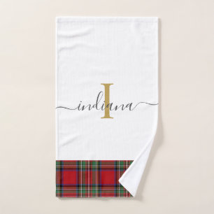 Toalha De Mão Elegante Xadrez de Script Monograma Tartan Stewart