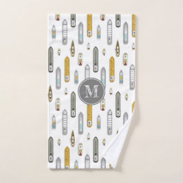 Toalha De Mão Embarcações náuticas No rio, monograma branco