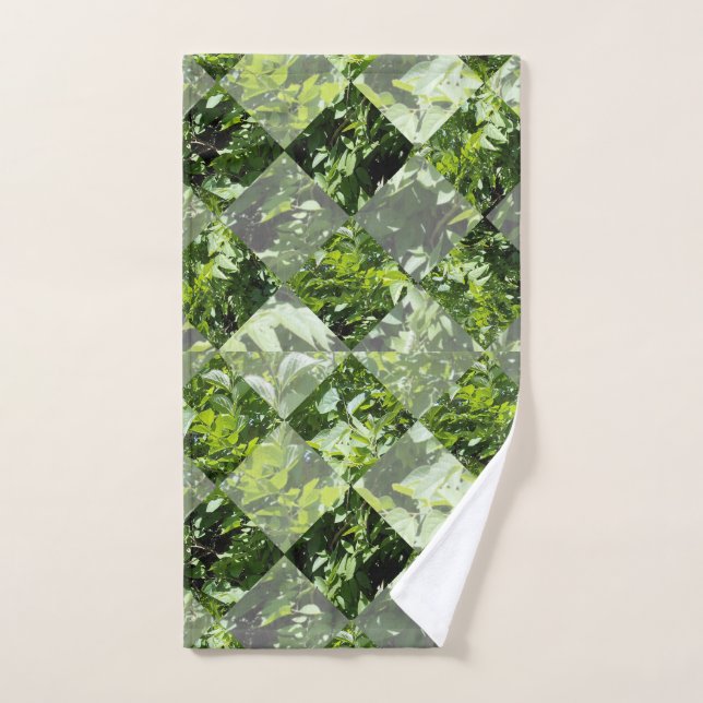 Toalha De Mão Emerald Elegance: Folhas Verdes em Diamond Cut, (Toalha de mão)