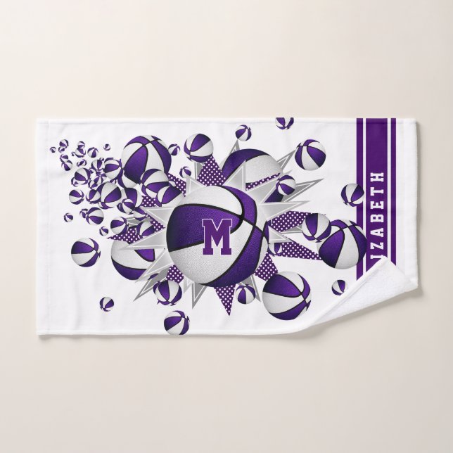 Toalha De Mão esferas de cesto roxas estrelas raparigas monogram (Toalha de mão)