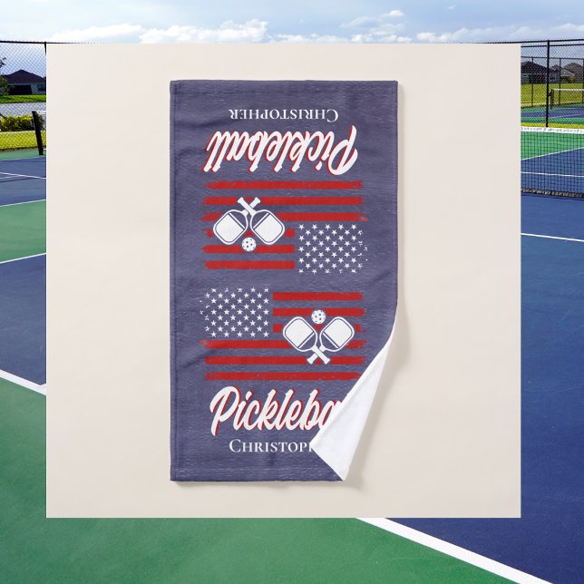 Toalha De Mão Esportes De Jogador De Pickleball Retro Monograma (Criador carregado)