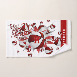 Toalha De Mão estrelas brancas-cetbolas-brancas-vermelhas