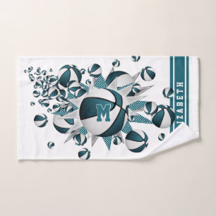 Toalha De Mão estrelas de basquete teal monograma