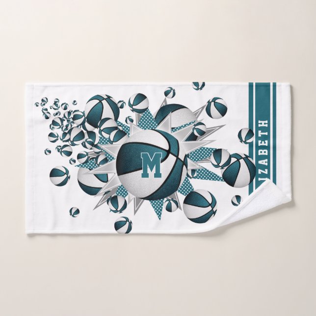 Toalha De Mão estrelas de basquete teal monograma (Toalha de mão)
