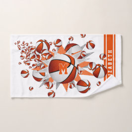 Toalha De Mão estrelas laranja basquete estrelas raparigas monog