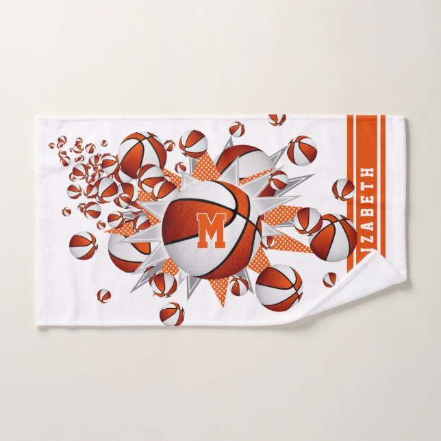 Toalha De Mão estrelas laranja basquete estrelas raparigas monog (Toalha de mão)