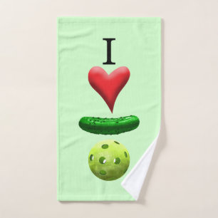 Toalha De Mão Eu adoro o logotipo Pickleball - Torre Suja Verde