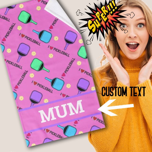 Toalha De Mão Eu adoro Pickleball rosa (Criador carregado)