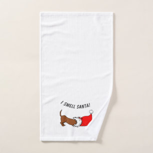 Toalha De Mão Eu sinto cheiro de Papai Noel! Cartoon de Dachshun