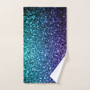 Toalha De Mão Faíscas de brilho azul-aqua Ombre faux