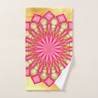Toalha De Mão Fantasia de Mandala em Ouro Rosa sobre Fundo de Ou