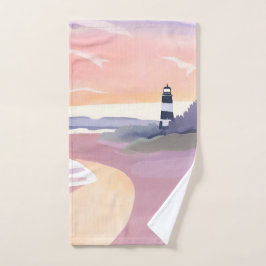 Toalha De Mão Farol Pastel | Aquarela da Costa da Praia