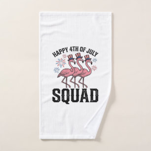 Toalha De Mão Feliz 4 de Julho Flamingo Squad Vector Design_1