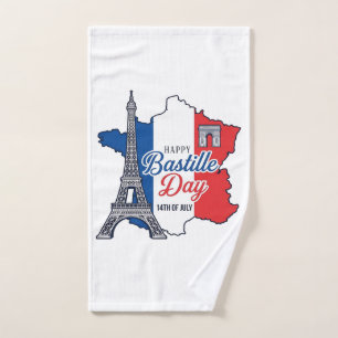 Toalha De Mão Feliz Dia da Bastilha França Mapa Torre Eiffel Vec