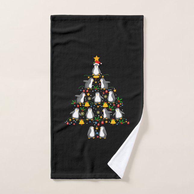 Toalha De Mão Feliz Natal Pinguim Luzes de Árvore (Toalha de mão)