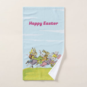 Toalha De Mão Felz pascoa com cestos de Bunnies