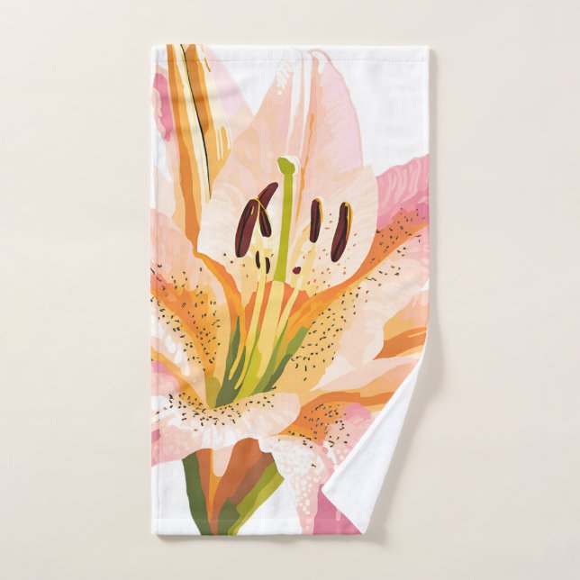 Toalha De Mão Flor Lily Rosa | Impressão Floral de Aquarela (Toalha de mão)