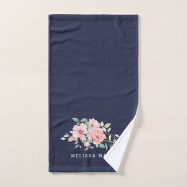 Toalha de Mão Floral Aquarela Azul Marinho