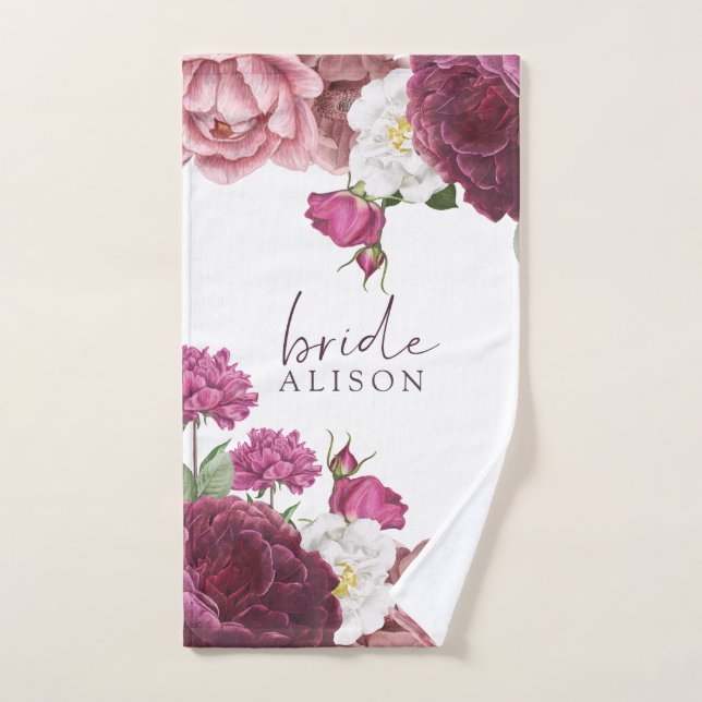Toalha De Mão Floral Burgundy Bride Personalizado (Toalha de mão)