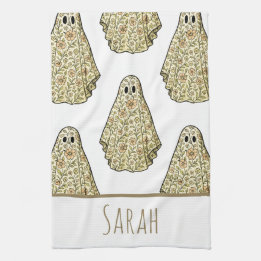Toalha de mão floral de Halloween vintage com fant