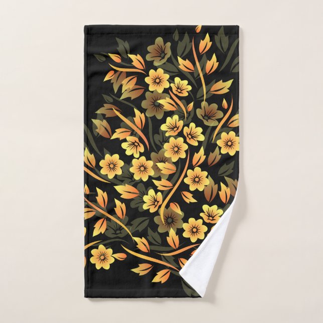 Toalha De Mão Floral Elegante Dourado Preto (Toalha de mão)