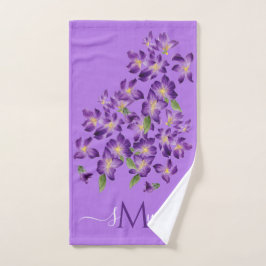 Toalha De Mão Floral Elegante Violeta Roxo Monograma