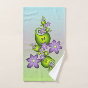 Toalha De Mão Floral Fantasy Lilac Flores Verde Formas Fractais