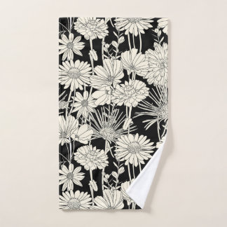 Toalha De Mão Flores Brancas bonito em Fundo Preto