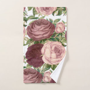 Toalha De Mão Flores cor-de-rosa chiques dos rosas de Borgonha