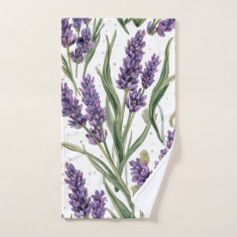 Toalha De Mão Flores de Lavanda Roxa Botânica Aquarela
