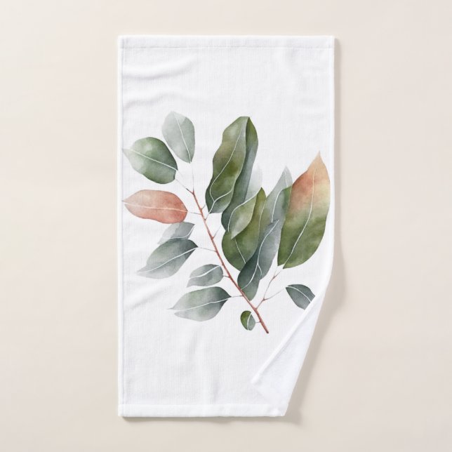 Toalha De Mão Folhas de Eucalyptus com Aquarela (Toalha de mão)
