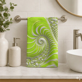 Toalha De Mão Fractal Espiral Verde Lima Moderno Abstrato