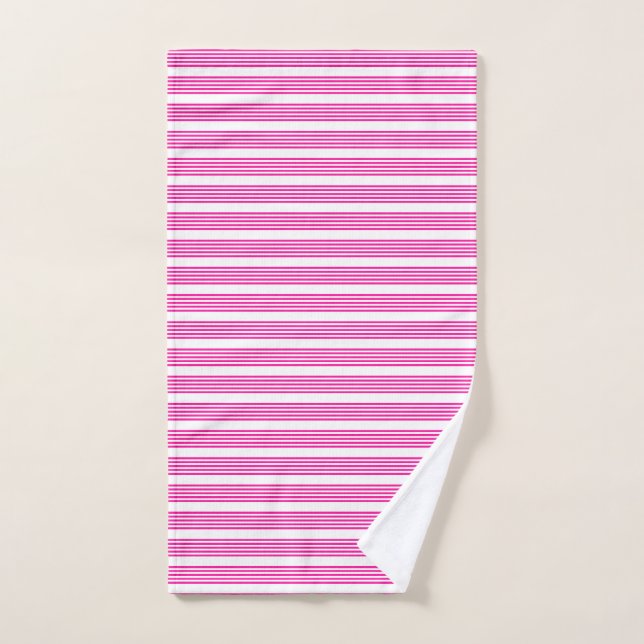 Toalha De Mão Fuchsia e padrão de cinco faixas brancas (Toalha de mão)