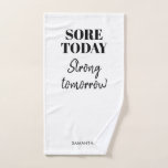 Toalha De Mão Funny Sore Hoje Forte Amanhã Nome Workout Gym<br><div class="desc">É por isso que nos damos bem: hoje, amanhã forte! Nunca a motivação dos perderes e o foco com esta linda toalha de ginástica personalizada para os vossos exercícios. Esta toalha de exercícios preto e branco com o seu nome mantém-te motivado. Também é um presente perfeito para alguém que ama...</div>