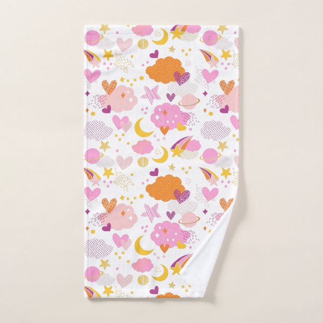 Toalha De Mão Galáxia Cozy- cosmos, lua, estrelas e corações (Toalha de mão)