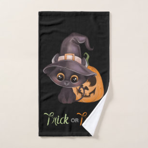 Toalha De Mão Gato preto e bonito Feliz Dia das Bruxas esculpido