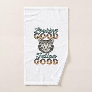Toalha De Mão Gato Vintage Bem Cuidado Design Feline Bom_1