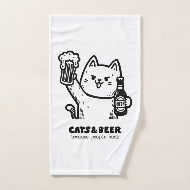 Toalha De Mão Gatos e cerveja 1 (Toalha de mão)