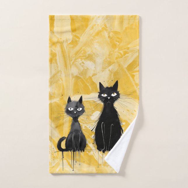 Toalha De Mão Gatos em Amarelo (Toalha de mão)