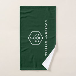 Toalha De Mão Golfista Monograma & Nome Golf Minimalista Elegant