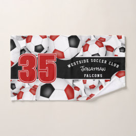 Toalha De Mão Grande parte do time preto vermelho colorido bolas