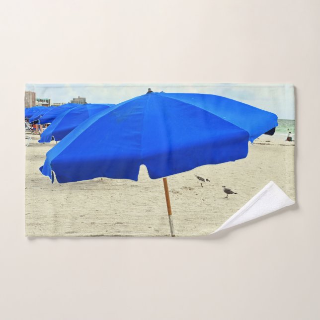 Toalha De Mão Guarda-chuvas de praia azul (Toalha de mão)