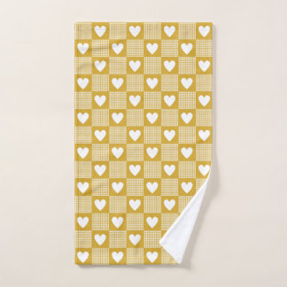 Toalha De Mão Harvest Gold Gingham Heart Patch Plaid Towel