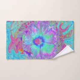 Toalha De Mão Hibisco Azul Arco-Íris Psicodélico Retro