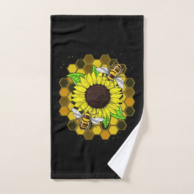 Toalha De Mão Hippie Sunflower Bees (Toalha de mão)