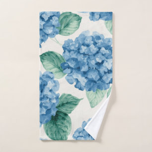 Toalha De Mão Hortênsia Azuis Floral Aquarela Botânica Florações