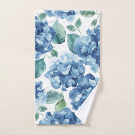 Toalha De Mão Hortênsia Blues | Padrão de Flor de Blooms de Aqua