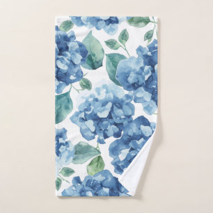 Toalha De Mão Hortênsia Blues Padrão de Flor de Blooms de Aqua
