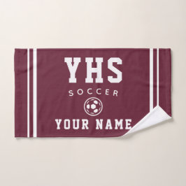 Toalha De Mão Ícone de Futebol, Nome Personalizado & Escola, Pre